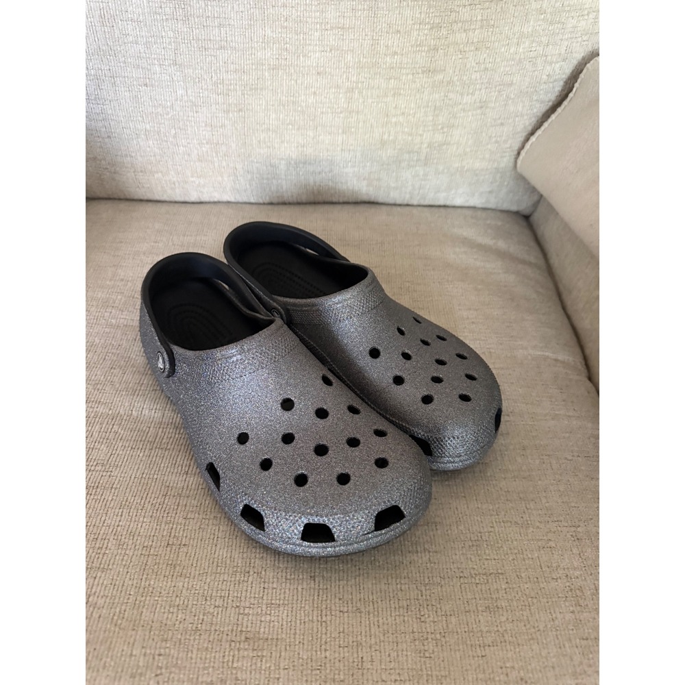 Crocs Classic Glitter Clog Men Sz 11 silver Gray Slip On Comfort Lightweight